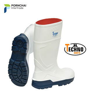 รองเท้าบูท Troya SAFETY หัวเหล็ก (White/Blue) Techno Troya Boots รองเท้าบูทนิรภัย PU น้ำหนักเบา