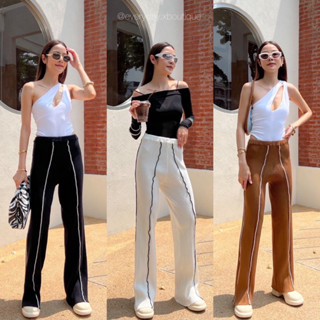 Knitted pants🤍🤎🖤(380฿ฟรีส่ง) รุ่นใหม่ ดีไซน์กุ้นเส้นตัดสีทูโทน รุ่นนี้น่ารักมากๆ ผ้าไม่หนาไม่บาง เนื้อนุ่มใส่สบาย amuse