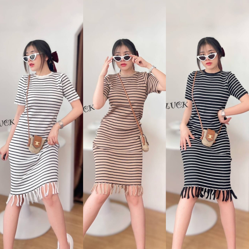 SpinnyHouse เดรสยาว แม๊กซี่เดรส ทอลายสลับสีเดรสลูกคุณมากช่วงปลายแต่งพู่ๆน่ารักม้าก ผ้าไหมพรมยืดเยอะ รุ่น เบบี้มายด์