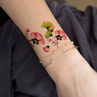 สติกเกอร์ แทททู รอยสัก นำเข้า tattoo sticker  ดอกไม้สีอ่อน  **กันน้ำ