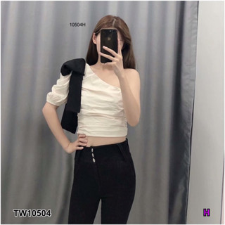 CS10504 Set 2 ชิ้น เสื้อโบว์ไหล่เดียว + เลคกิ้งขายาว Set 2 pieces: one-shoulder bow top + long leggings