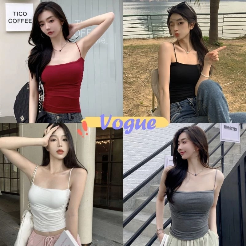 Vogue🌟พร้อมส่ง🌟 เสื้อสายเดี่ยว ผ้านิ่มเด้ง มีฟองน้ำ ดีเทลขอบย่นๆ (FY3383) -H