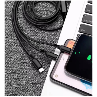 3A สายข้อมูล 3 in 1 Micro USB、Type-c、การปรับตัว ทนทาน  Data line Charging Cable