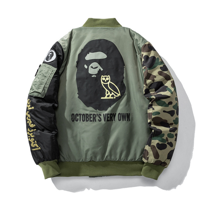 ขายดี BAPE × OVO camouflage color matching ape head owl jacket