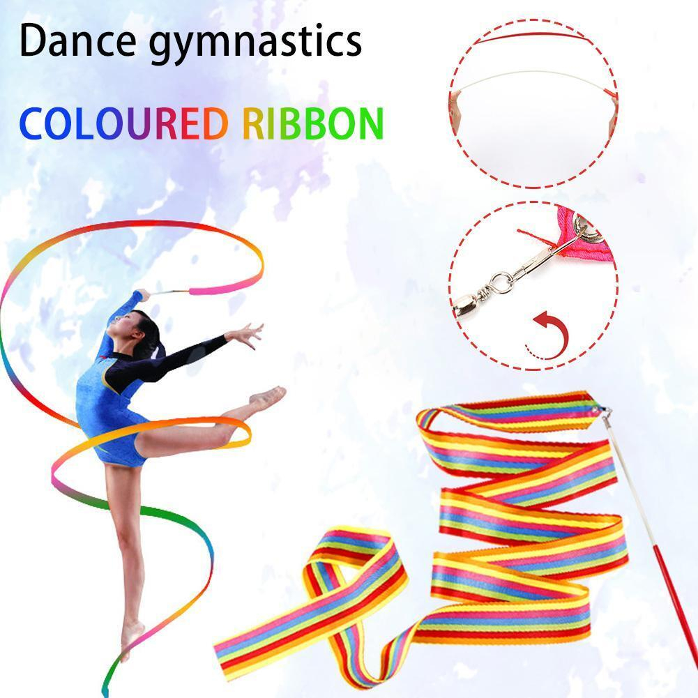 ริบบิ้นสีรุ้ง ริบบิ้นบัลเลย์ ริบบิ้น โบว โบก สะบัด Rainbow Rhythmic Gymnastics Ribbon Dance Party Parade Show Prop Stick