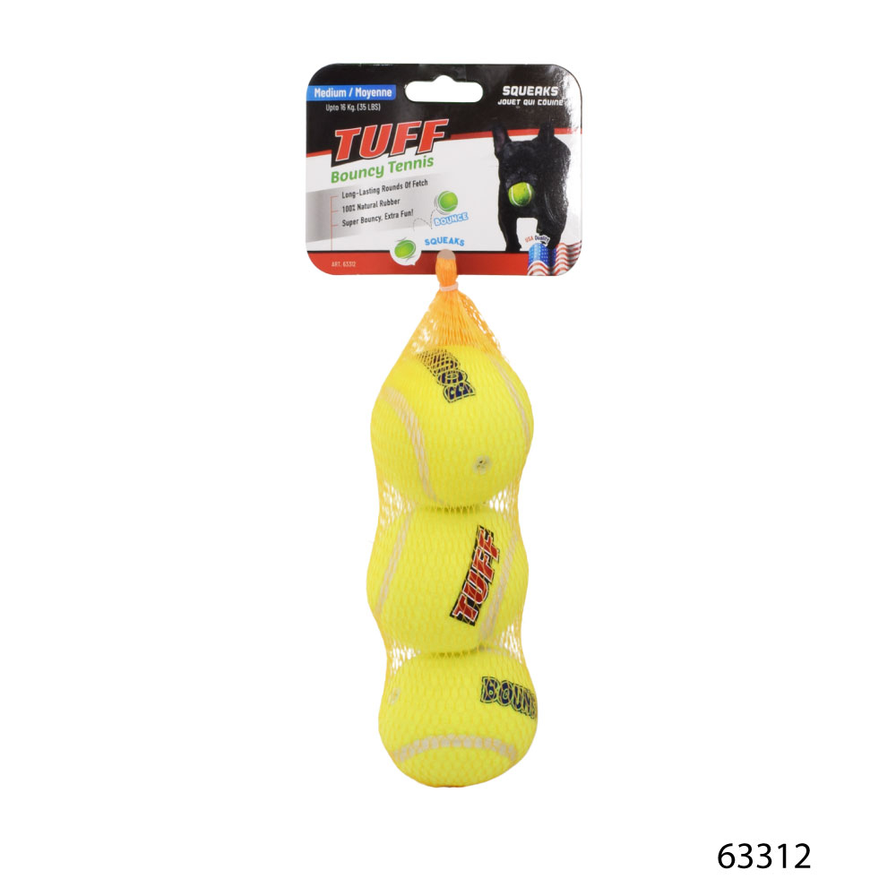TUFF Rubber Tennis Ball ของเล่นสุนัข ของเล่นลูกเทนนิส บีบมีเสียง เด้งได้ สำหรับสุนัข Size S / Size M / Size L - รูปที่ 3