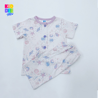 KiddeeCrew ชุดนอนเด็ก แขนสั้นขาสั้น สีชมพูท้องทะเล เหมาะสำหรับอายุ 1-12 ปี