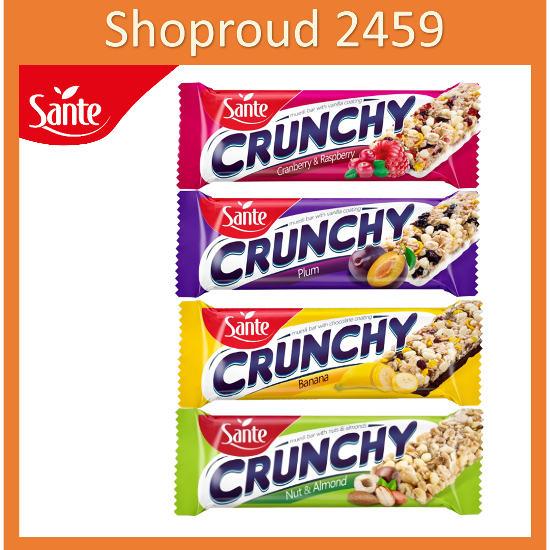 โอ๊ต อัดแท่ง ข้าวโอ๊ตอัดแท่งผสมธัญพืช ธัญพืชชนิดแท่ง Crunchy Muesli Bar แบรนด์ Sante ขนาด 40 กรัม