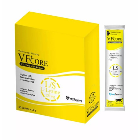 VF+core แมวเลียเสริมภูมิคุ้มกัน ไลซีนแมว ไลซีนแมวเลีย วิตามินแมว วิตามินบำรุง สีเหลือง 30 ซอง (ถูกที