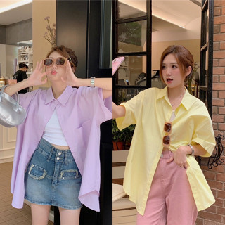 Styles_Unnie ✨พร้อมส่ง✨ T317 เสื้อเชิ้ตแขนสั้นทรงโอเวอร์ไซส์ พน้อมส่ง 2 สี