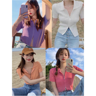 🌈 เสื้อยืดครอปผ้ายืด ซิปรูดขึ้น หรือลงได้🌈