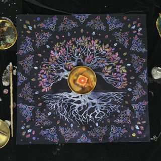 The Tree of Life Tarot Bag &amp; Altar Cloth WINTER  ผ้ารองไพ่ทาโรต์ ผ้ารองไพ่ยิปซี ต้นไม้แห่งชีวิต เขียว อุปกรณ์การดูดวง ชุ