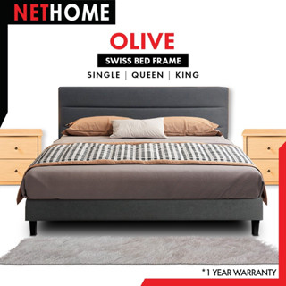 ส่งฟรี NETHOME : OLIVE Bed Farme  เตียง เตียงนอน เตียงผ้า เตียงไม้ โครงเตียง ฐานเตียง ขนาด 3 / 3.5 / 5 / 6 ฟุต