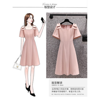 PI004 พร้อมส่ง🚚 เดรสสาวอวบ Plus Size สีชมพูพาสเทล น่ารักม๊ากๆๆ ไหล่แต่งโบว์น่ารักๆ มีซิปด้านหลัง ซับในทั้งตัว ผ้าเนื้อดี