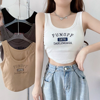 🔥ราคาถูกที่สุด🔥เสื้อกล้าม ทรงครอป ปักลาย FUNOFF อกมีฟองน