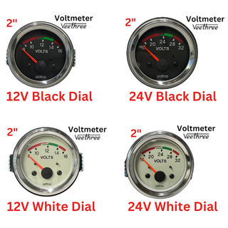 เกจ์วัดโวลท์ 12V 24V  หน้าปัด 52mm(2นิ้ว) Veethree