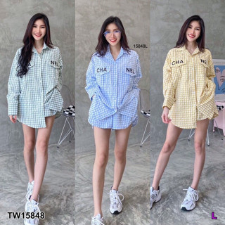 TW15848 Set 2 ชิ้น เสื้อเชิ้ตแขนยาว+กางเกงขาสั้น