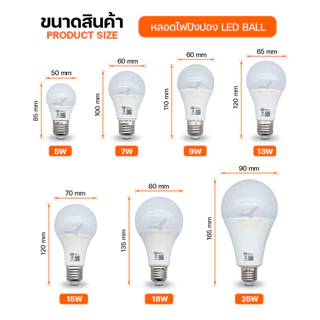 หลอดไฟ LED แสงไฟสีขาว แสงวอร์ม ทรงกลม ขั้ว E27 หลอดปิงปอง Bulb ไฟบ้าน LS 25W 18W 15W 13W 9W 7W 5W 3W