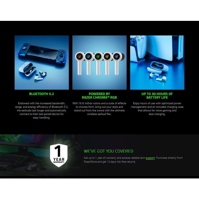 [โค้ด Shopee ลด 10%] Razer Hammerhead HyperSpeed Playstation Edition หูฟังไร้สาย ประกันศูนย์