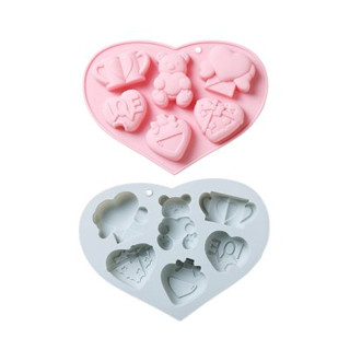 แม่พิมพ์ Bear&amp;Love Silicone ซิลิโคน หมีหัวใจ 6 ช่อง (สีแรนดอม)