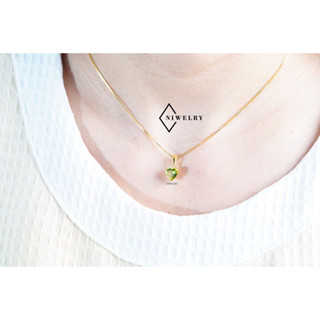 จี้พลอยหัวใจ จี้พลอยแท้ จี้หัวใจ จี้พลอยเพอริดอท peridot ขนาด 7 มิล จี้เงินแท้ชุบทอง พร้อมใบรับประกัน