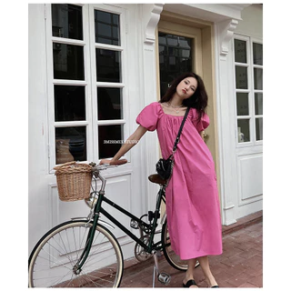 Cicishop(C3091)เดรสยาวผ้าคอตตอนแขนพอง ดีเทลเว้าหลังลุคคุณหนูแอบแซ่บ