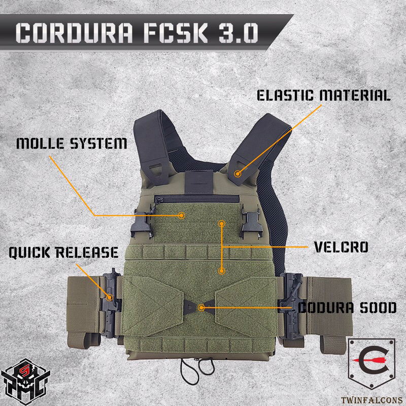 Twinfalcons FCSK 3.0 เสื้อปลอกเกราะ เสื้อเกราะ FCSK 3.0 Plate carrier สำหรับกีฬาแอร์ซอฟ