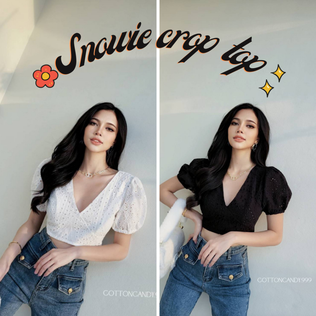 Cottoncandy New Snowie crop top ลูกไม้ T-Shirtnista (CT3F)