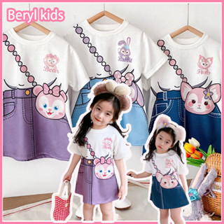 Beryl kids🌸ชุดเด็กผู้หญิง เสื้อผ้าเด็กผญ🎀กระโปรงเสื้อยืดแขนสั้นลายการ์ตูนเด็กหญิง ชุดเดรสแฟชั่นสไตล์เกาหลี