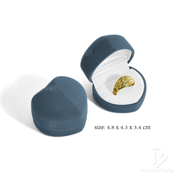 กล่องกำมะหยี่สีเทาฟ้าแบบกำมะหยี่ ใส่ต่างหู เครื่องประดับ พกพาได้ โชว์ในวันแต่งงาน ทรงหัวใจ