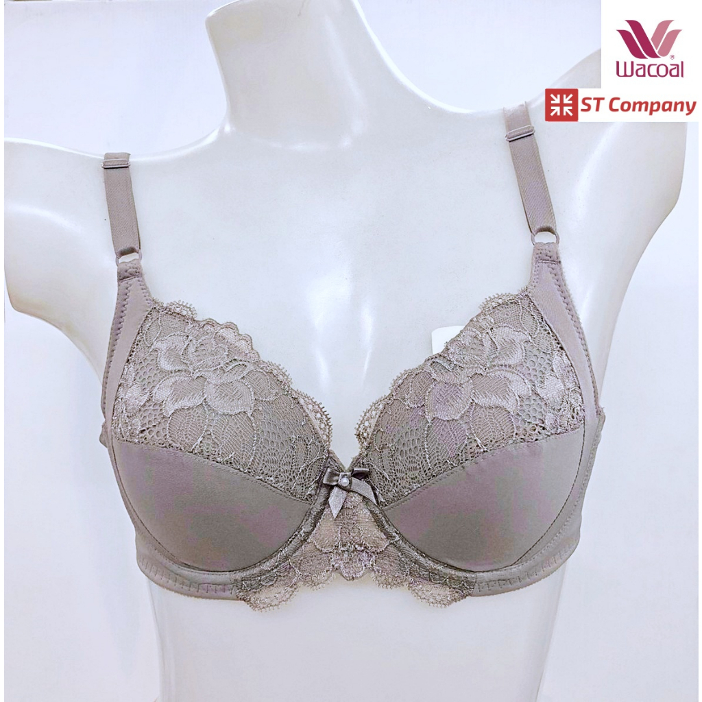 Wacoal Basic Bra สีเทาอ่อน (LI) รุ่น WB9893 รูปแบบ 4/5 Cup ลายลูกไม้ มีโครง โอบกระชับเต้าทรง ชุดชั้น
