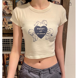 พรีออเดอร์ PREORDER Brandy Melville Ashlyn Sweet as Heaven Crop Top Baby Tee