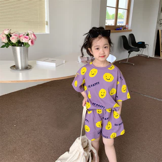 Beryl kids สไตล์เกาหลีหน้ายิ้มแขนสั้นลำลองชุดสูท