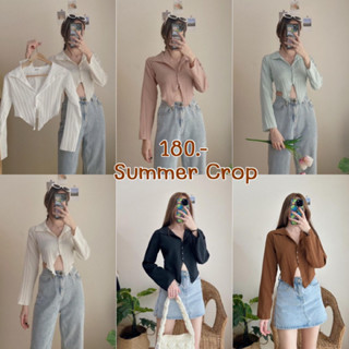 เสื้อครอปคอปกแขนยาว เว้าหน้าชายแหลม Summer Crop