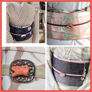 โอบิโดมิเนะ Obidome Kutani-ware sash clip signed Flower Japan kimono  belt antique งาน พรีเมี่ยน งานเพ้นท์-ฉลุลงสี/ลงทอง