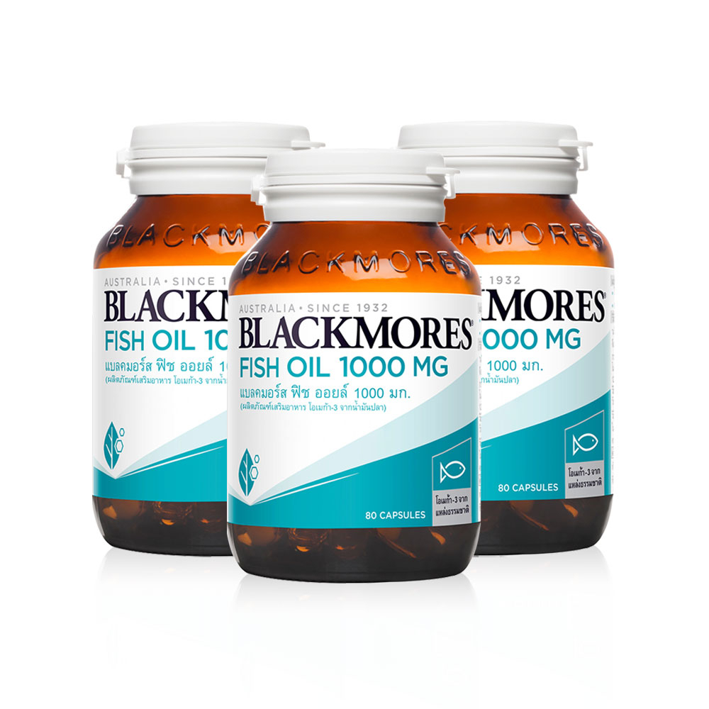 พิเศษ แพ็ค3ขวด Blackmores Fish Oil 1000 80 เม็ด น้ำมันปลาที่อุดมไปด้วย Omega-3