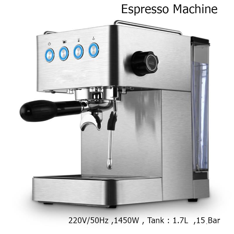 [บ้านกาแฟ] เครื่องชงกาแฟเอสเปรสโซ่ 15บาร์ 1450W.ขนาดเล็ก 1 หัว ปั้มอิตาลี มีสตรีมฟองนม รหัส 1614-184