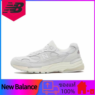 ของแท้ 100% New Balance NB 992 รองเท้าวิ่งลำลองที่ดูดซับแรงกระแทกระบายอากาศได้ต่ำ unisex สีเทาและสีขาว