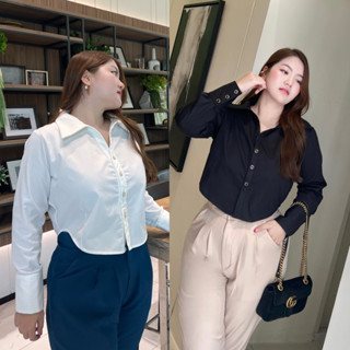 เชิ้ตครอป สาวอวบใส่แล้วเอวคอด M-4XL (5XL ขึ้นไป สั่งตัดพิเศษได้) รุ่น Ivy Shirt