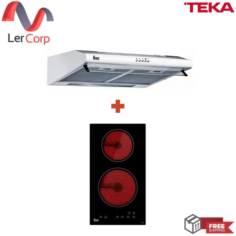 (TEKA) เครื่องดูดควัน 60 ซม. C 605 SS + เตาฝังกระจกเซรามิก 2 หัว VE 2 NK
