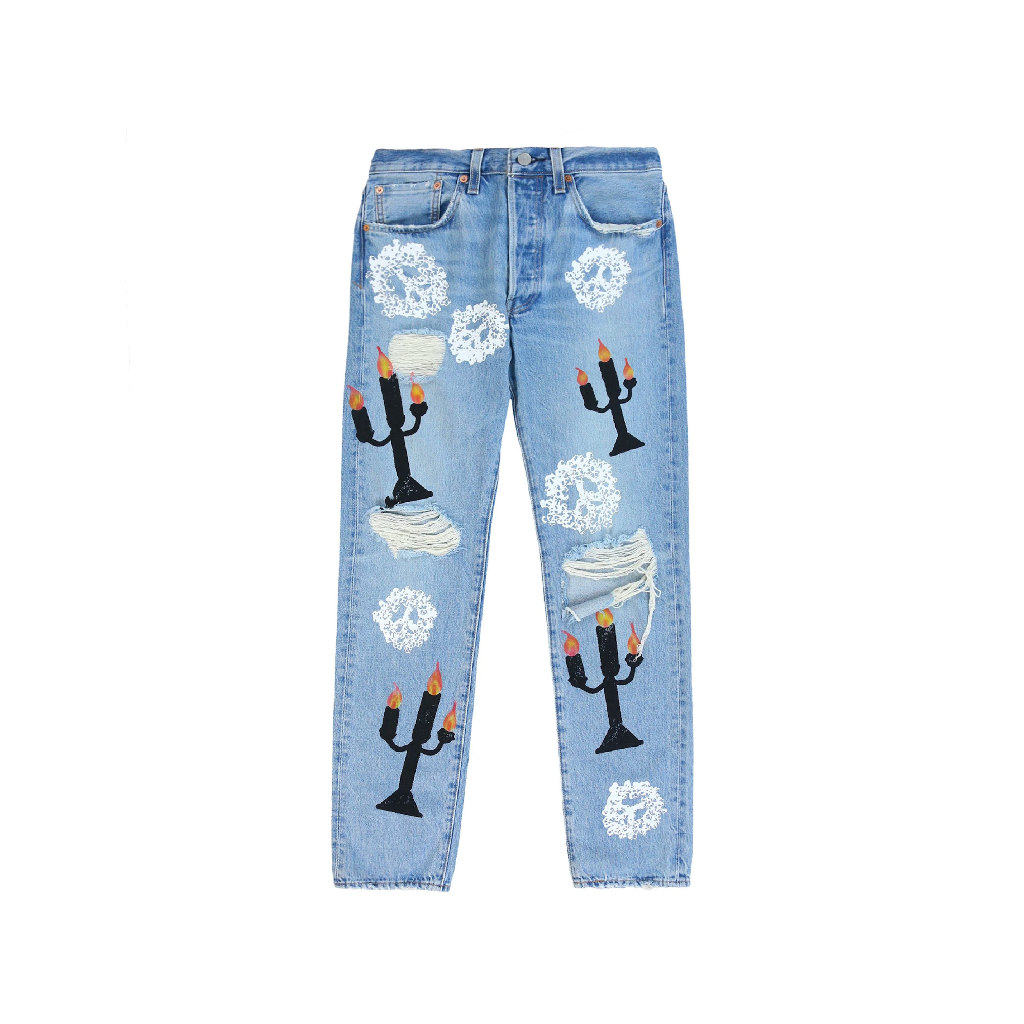 Denim Tears x Virgil Abloh Message in a Tear ( PRINTED JEANS BLUE )