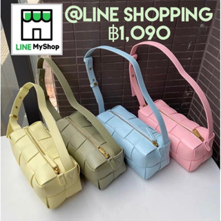 (Pre-order)หนังแท้100%👜กระเป๋าสะพายไหล่ลายสาน 4 สีพาสเทล