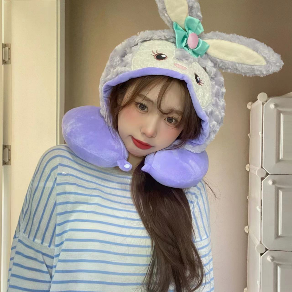 หมอนรองคอลายการ์ตูนรูปตัวยูแบบมีหมวกนิ่มเอาไว้ใส่เดินทาง นุ่ม - รูปที่ 5