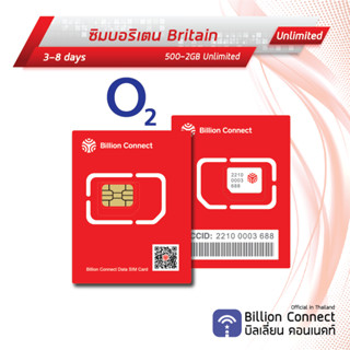 Britain(Europe 43) Card Unlimited Daily 500MB-2GB : ซิมบอริเตน 3-8 วัน by ซิมต่างประเทศ Billion Connect