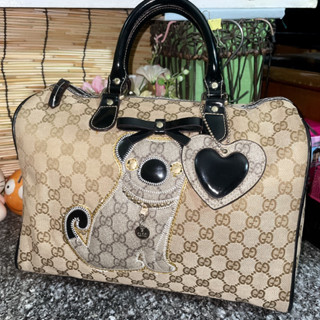 กระเป๋าถือทรงหมอน Gucci ผ้าCanvas +หนังแก้ว 12”