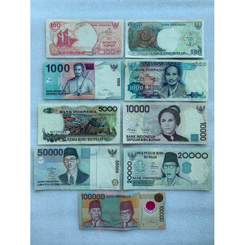 ธนบัตรรุ่นเก่าของประเทศอินโดนีเชีย 100-100000Rupaih ปี1980-1999