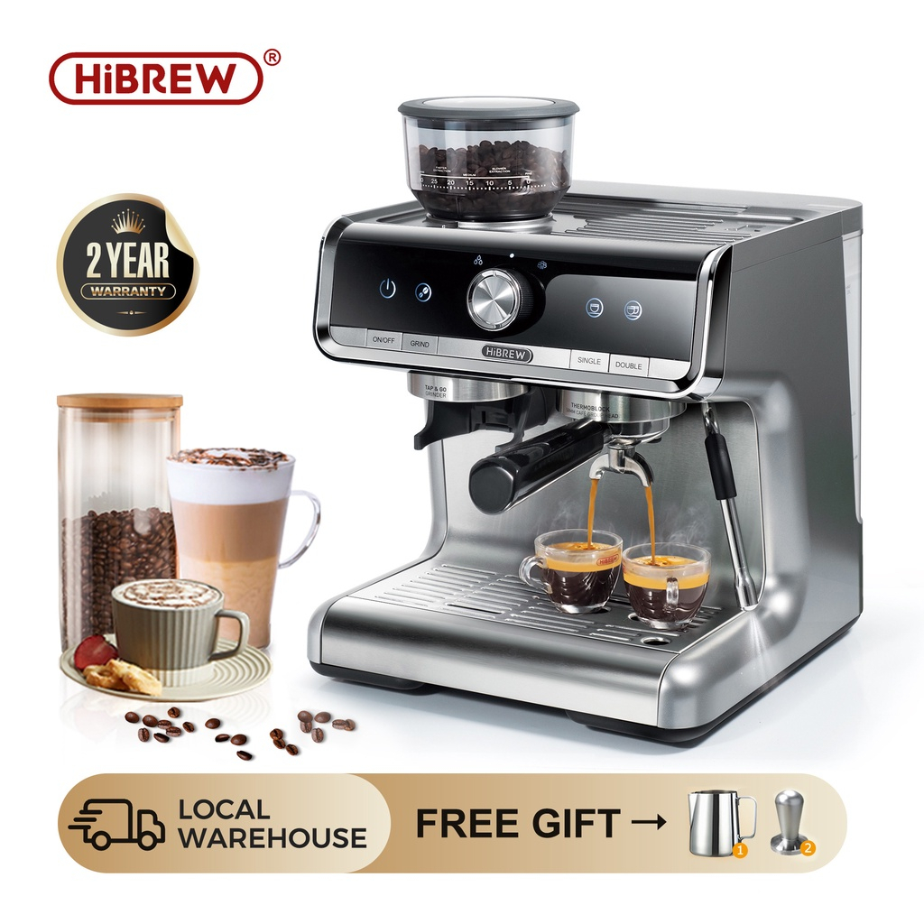 Coffee Machines & Accessories 12999 บาท Hibrew Express เครื่องชงกาแฟเอสเปรสโซ่ 19 บาร์ พร้อมเครื่องบดกาแฟอัตโนมัติ Home Appliances