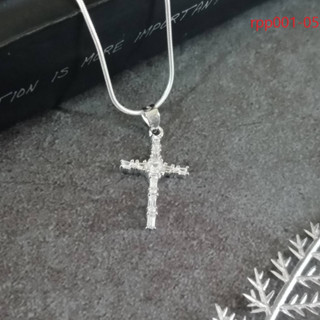 MT จี้ไม้กางเขน ประดับเพชรสวิส ตัวเรือนเงินแท้ ชุบทองคำขาว Solid 925 Sterling Silver Cross Pendant (rpp001-05) MT Jewelry มณีธารา