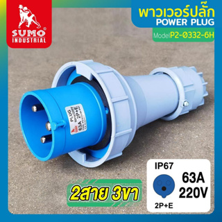 พาวเวอร์ปลั๊ก 2สาย 3ขา 63A รุ่น P2-0332-6h (ตัวผู้) SUMO