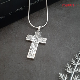 MT จี้ไม้กางเขน ประดับเพชรสวิส ตัวเรือนเงินแท้ ชุบทองคำขาว Solid 925 Sterling Silver Cross Pendant (rpp001-11) MT Jewelry มณีธารา